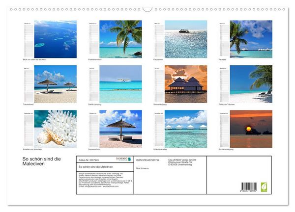 Produktbild: So sch&ouml;n sind die Malediven (Wandkalender 2026 DIN A2 quer), CALVENDO Monatskalender