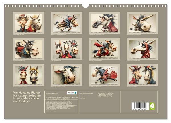 Produktbild: Wundersame Pferde. Karikaturen zwischen Humor, Melancholie und Fantasie (Wandkalender 2027 DIN A3 quer), CALVENDO Monatskalender