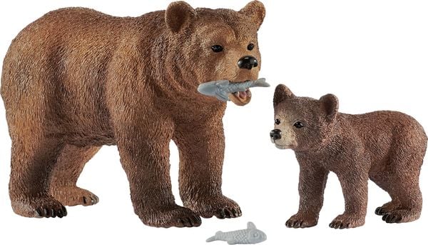 Schleich 42473 - Wild Life, Grizzlybär-Mutter mit Jungem