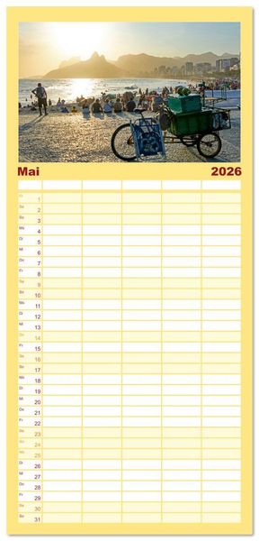 Produktbild: Familienplaner 2026 - An Rio's Str&auml;nden mit 5 Spalten (Wandkalender, 21 x 45 cm) CALVENDO