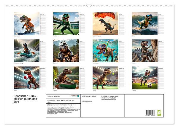 Produktbild: Sportlicher T-Rex - Mit Fun durch das Jahr (Wandkalender 2026 DIN A2 quer), CALVENDO Monatskalender