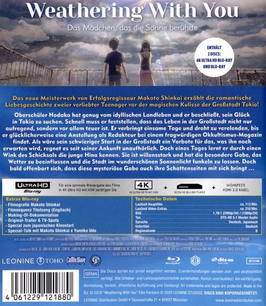 Produktbild: Weathering With You - Das M&auml;dchen, das die Sonne ber&uuml;hrte (4K Ultra HD) (+ Blu-ray)