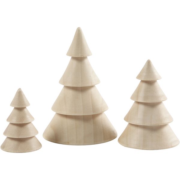 Produktbild: Creativ Company Weihnachtsb&auml;ume aus Holz, H 5+7,5+10 cm, D 3,5+5,4+6,7 cm, 3 Stk