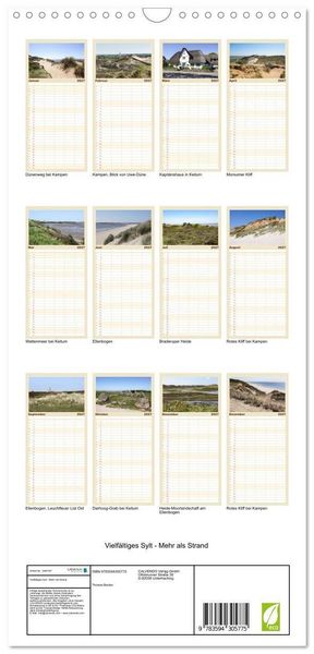 Produktbild: Familienplaner 2027 - Vielf&auml;ltiges Sylt - Mehr als Strand mit 5 Spalten (Wandkalender, 21 x 45 cm) CALVENDO