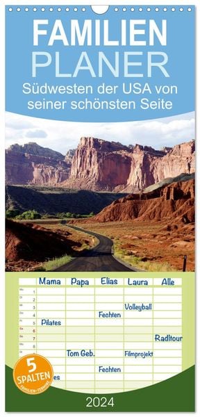 Produktbild: Familienplaner 2026 - USA-S&uuml;dwesten von seiner sch&ouml;nsten Seite 2026 mit 5 Spalten (Wandkalender, 21 x 45 cm) CALVENDO