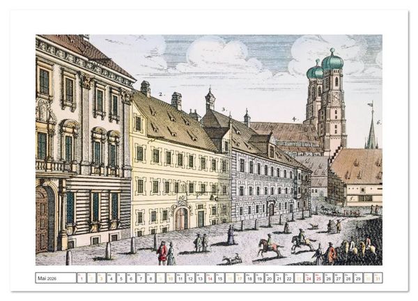 Produktbild: M&uuml;nchen: In alten Stichen und Zeichnungen (hochwertiger Premium Wandkalender 2026 DIN A2 quer), Kunstdruck in Hochglanz