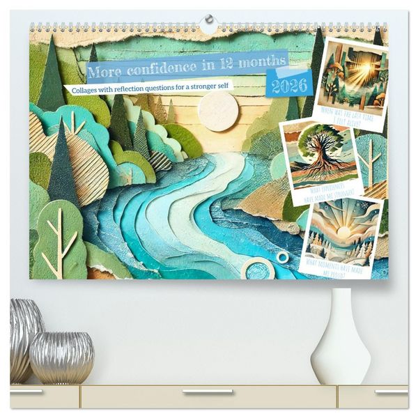 Produktbild: More confidence in 12 months - Collages with reflection questions for a stronger self (High Quality Premium Wall Calendar 2026 DIN A2 landscape),CALVENDO 12 Month Wall Calendar