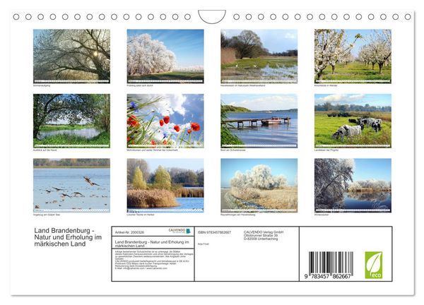 Produktbild: Land Brandenburg - Natur und Erholung im m&auml;rkischen Land (Wandkalender 2026 DIN A4 quer), CALVENDO Monatskalender