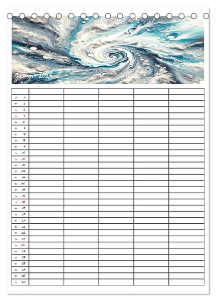 Produktbild: Pouring Art Familienplaner - Durch das Jahr mit KI-kreierter Pouring Kunst (Tischkalender 2026 DIN A5 hoch), CALVENDO Monatskalender