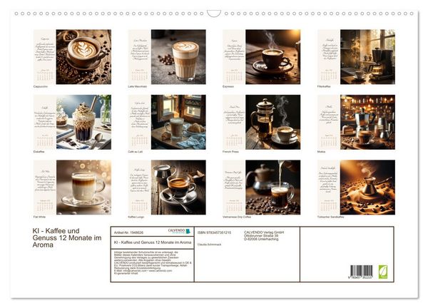 Produktbild: KI - Kaffee und Genuss 12 Monate im Aroma (Wandkalender 2026 DIN A2 quer), CALVENDO Monatskalender