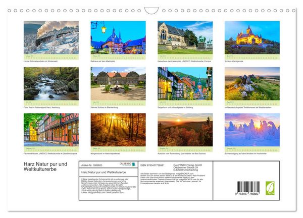 Produktbild: Harz Natur pur und Weltkulturerbe (Wandkalender 2026 DIN A3 quer), CALVENDO Monatskalender
