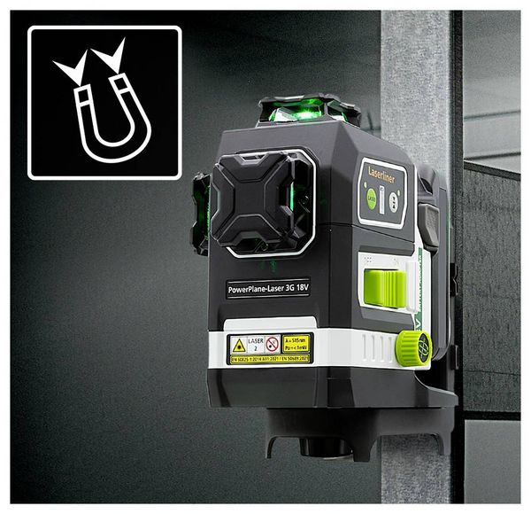 Produktbild: Laserliner PowerPlane-Laser 3G Multi-18V Dreidimensionaler Laser gr&uuml;ner Laser, inkl. Box, ohne Akku, selbstnivellierend Reichweite (max.): 60 m