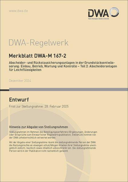 Produktbild: Merkblatt DWA-M 167-2 Abscheider und R&uuml;ckstausicherungsanlagen in der Grundst&uuml;ck