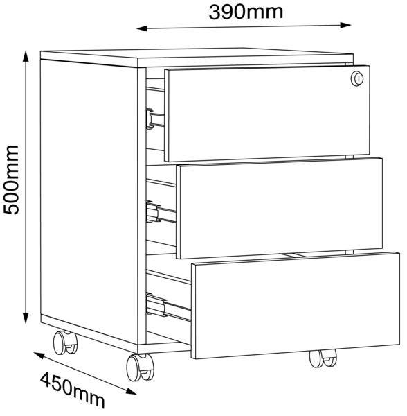 Produktbild: Holz Rollcontainer B&uuml;rocontainer Salia 3 Schublade