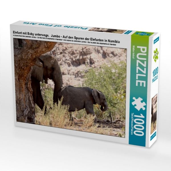 Elefant mit Baby unterwegs. Jumbo - Auf den Spuren der Elefanten in Namibia (Puzzle)