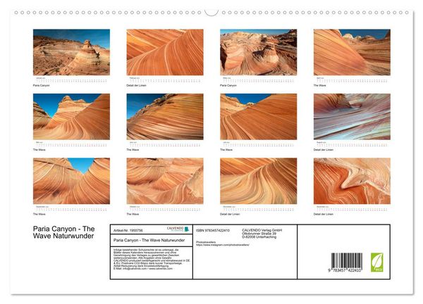 Produktbild: Paria Canyon - The Wave Naturwunder (hochwertiger Premium Wandkalender 2026 DIN A2 quer), Kunstdruck in Hochglanz