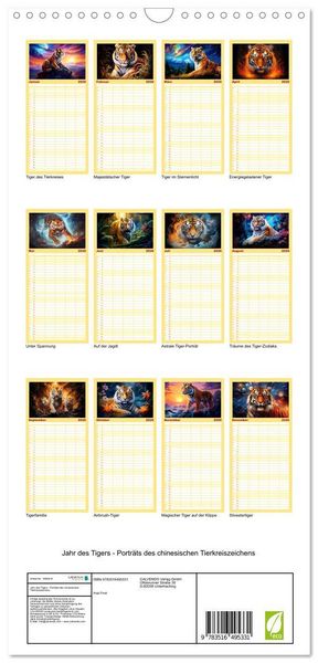 Produktbild: Familienplaner 2026 - Jahr des Tigers - Portr&auml;ts des chinesischen Tierkreiszeichens mit 5 Spalten (Wandkalender, 21 x 45 cm) CALVENDO