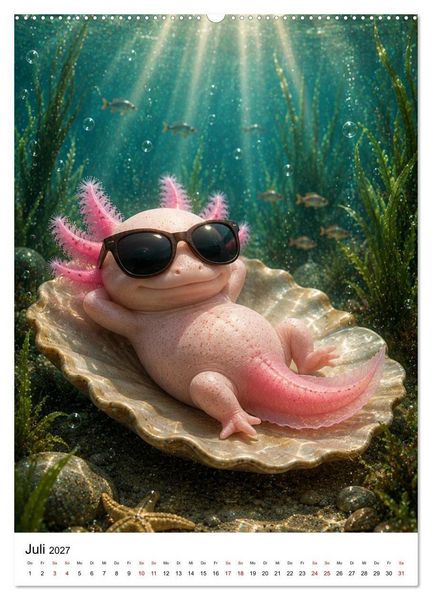 Produktbild: Axolotl durchs ganze Jahr (hochwertiger Premium Wandkalender 2027 DIN A2 hoch), Kunstdruck in Hochglanz