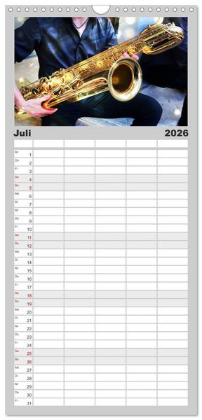 Produktbild: Familienplaner 2026 - SAXOPHON - on stage mit 5 Spalten (Wandkalender, 21 x 45 cm) CALVENDO