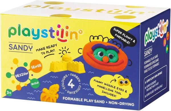 Produktbild: Playstilin Sandy - Formbarer Spielsand - Box - 4fach farbl. sort.
