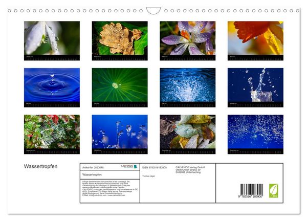 Produktbild: Wassertropfen (Wandkalender 2026 DIN A3 quer), CALVENDO Monatskalender