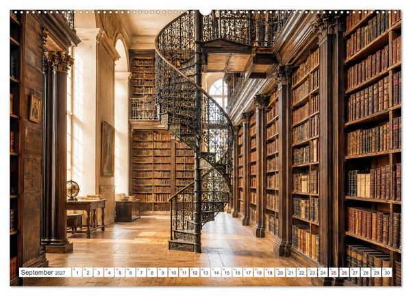 Produktbild: Zwischen Holz und Seiten - Vintage Bibliotheken (Wandkalender 2027 DIN A2 quer), CALVENDO Monatskalender