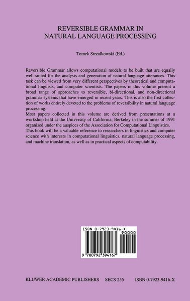 Produktbild: Reversible Grammar in Natural Language Processing
