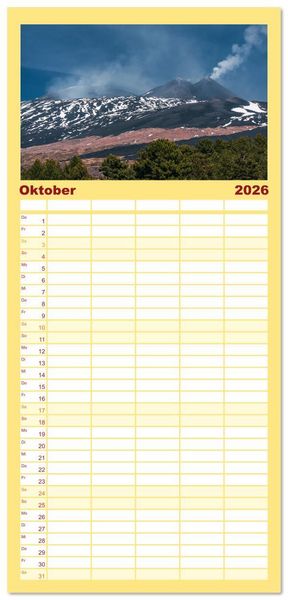 Produktbild: Familienplaner 2026 - &Auml;tna - Europas h&ouml;chster Vulkan mit 5 Spalten (Wandkalender, 21 x 45 cm) CALVENDO