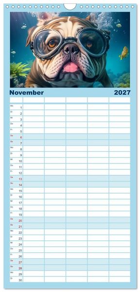 Produktbild: Familienplaner 2027 - Hunde abgetaucht mit 5 Spalten (Wandkalender, 21 x 45 cm) CALVENDO