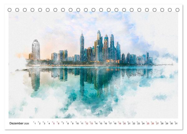Produktbild: Dubai - Impressionen in Aquarell (Tischkalender 2026 DIN A5 quer), CALVENDO Monatskalender