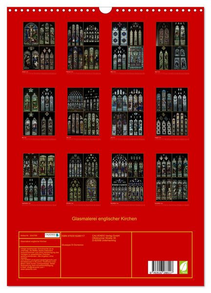 Produktbild: Glasmalerei englischer Kirchen (Wandkalender 2026 DIN A3 hoch), CALVENDO Monatskalender
