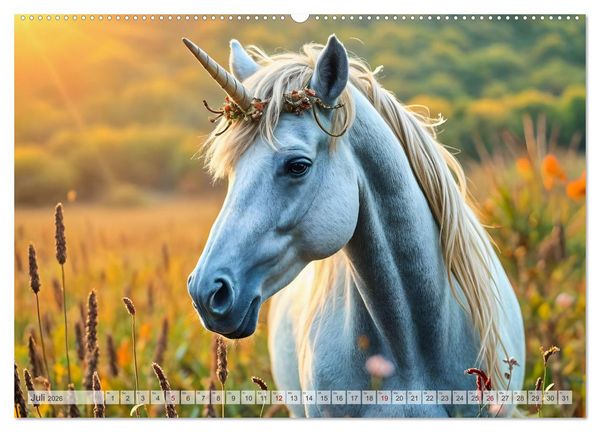 Produktbild: Einhorn Zauberwelt - Die m&auml;rchenhafte Welt der KI Einh&ouml;rner (Wandkalender 2026 DIN A2 quer), CALVENDO Monatskalender
