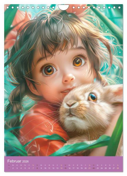 Produktbild: Manga Kinder - Unersch&uuml;tterliche Tierliebe (Wandkalender 2026 DIN A4 hoch), CALVENDO Monatskalender