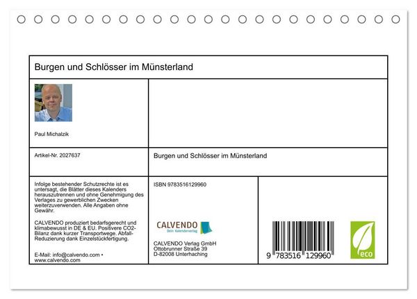 Produktbild: Burgen und Schl&ouml;sser im M&uuml;nsterland (Tischkalender 2026 DIN A5 quer), CALVENDO Monatskalender