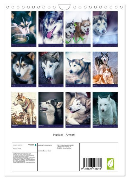 Produktbild: Huskies - Artwork (Wandkalender 2026 DIN A4 hoch), CALVENDO Monatskalender