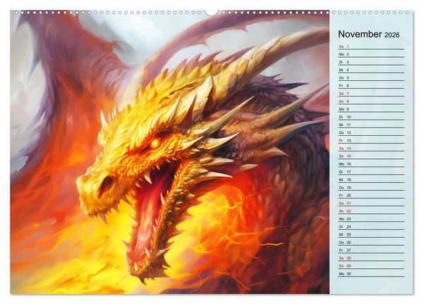 Produktbild: Drachen-Jahr - Kalenderplaner im Stile des chinesischen Tierkreiszeichens (hochwertiger Premium Wandkalender 2026 DIN A2 quer), Kunstdruck in Hochglanz