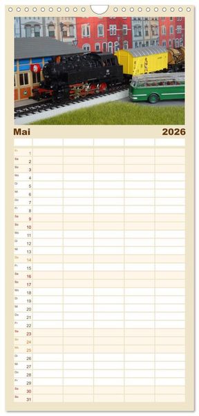 Produktbild: Familienplaner 2026 - Bahn-Nostalgie im Modell mit 5 Spalten (Wandkalender, 21 x 45 cm) CALVENDO