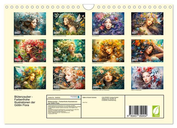 Produktbild: Bl&uuml;tenzauber - Farbenfrohe Illustrationen der G&ouml;ttin Flora (Wandkalender 2026 DIN A4 quer), CALVENDO Monatskalender