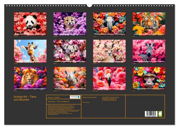 Produktbild: Animal Art - Tiere und Blumen (Wandkalender 2026 DIN A2 quer), CALVENDO Monatskalender