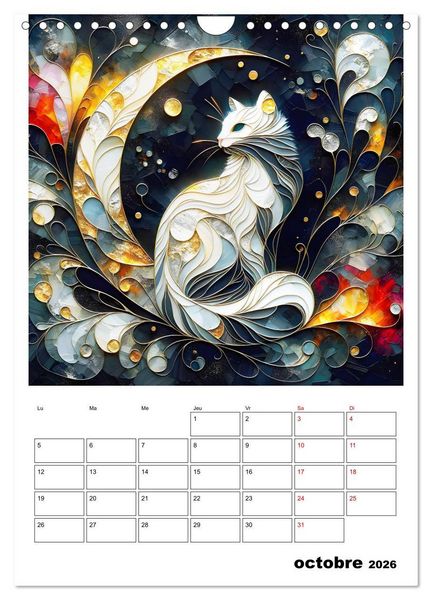 Produktbild: Les chats - Pattes de velours au clair de lune (Calendrier mural 2026 DIN A4 horizontal), CALVENDO calendrier mensuel