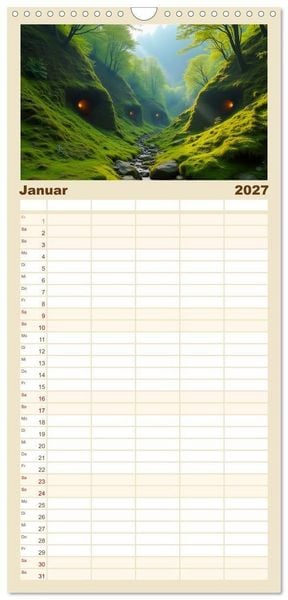 Produktbild: Familienplaner 2027 - Fabelhafte Orte &ndash; Landschaften aus M&auml;rchen und Sagen mit 5 Spalten (Wandkalender, 21 x 45 cm) CALVENDO