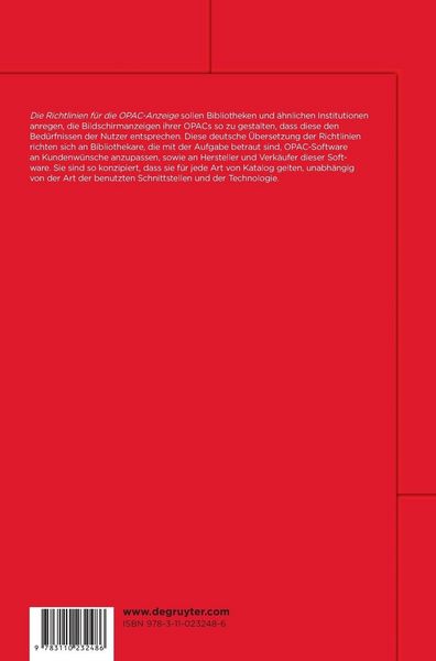 Produktbild: Richtlinien f&uuml;r die OPAC-Anzeige