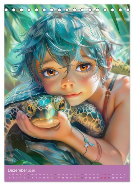 Produktbild: Manga Kinder - Unersch&uuml;tterliche Tierliebe (Tischkalender 2026 DIN A5 hoch), CALVENDO Monatskalender