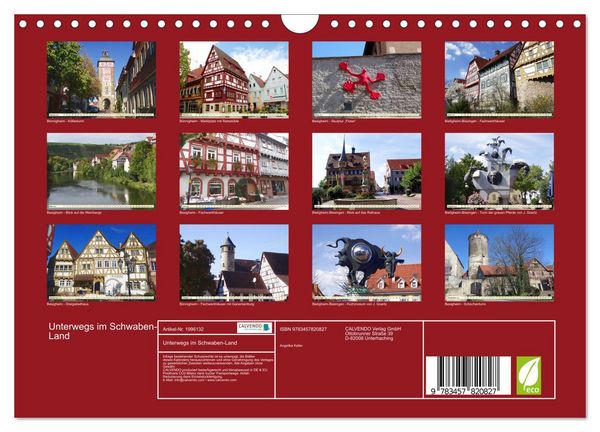 Produktbild: Unterwegs im Schwaben-Land (Wandkalender 2026 DIN A4 quer), CALVENDO Monatskalender