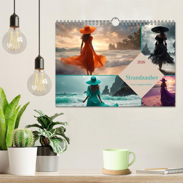 Produktbild: Strandzauber- Frauen in eleganten Kleidern (Wandkalender 2026 DIN A4 quer), CALVENDO Monatskalender