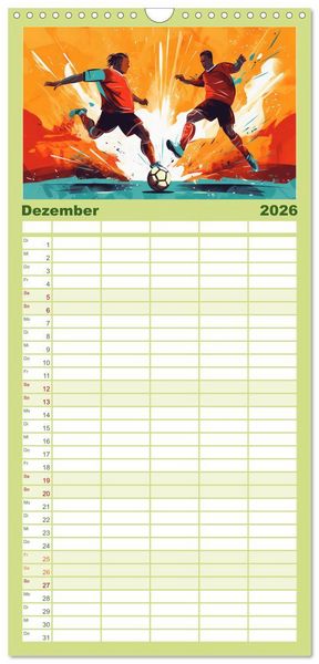 Produktbild: Familienplaner 2026 - Magie des Fussballs - Illustrierte Emotionen auf dem Rasen mit 5 Spalten (Wandkalender, 21 x 45 cm) CALVENDO