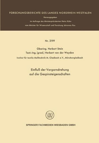 Produktbild: Einflu&szlig; der Vorgarndrehung auf die Gespinsteigenschaften