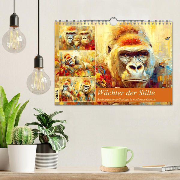 Produktbild: W&auml;chter der Stille. Beeindruckende Gorillas in moderner &Ouml;loptik (Wandkalender 2026 DIN A4 quer), CALVENDO Monatskalender