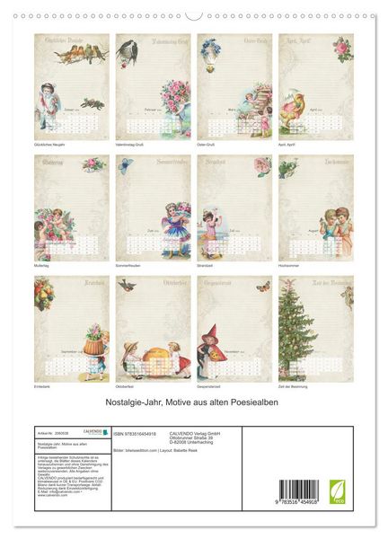 Produktbild: Nostalgie-Jahr, Motive aus alten Poesiealben (hochwertiger Premium Wandkalender 2026 DIN A2 hoch), Kunstdruck in Hochglanz