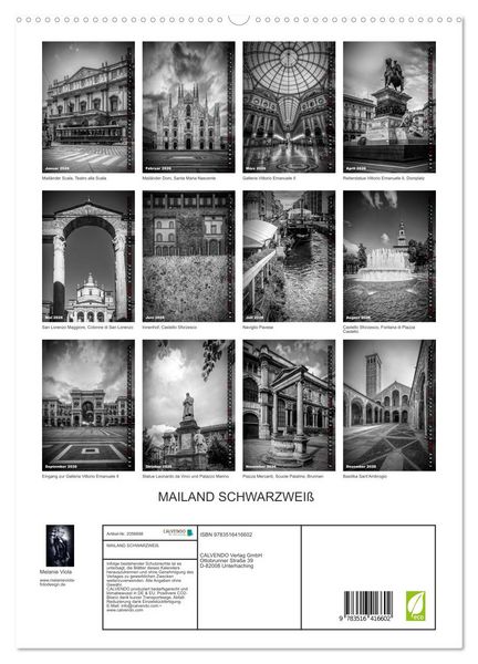 Produktbild: MAILAND SCHWARZWEI&szlig; (hochwertiger Premium Wandkalender 2026 DIN A2 hoch), Kunstdruck in Hochglanz